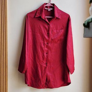 Victoria's Secret Vintage Cranberry Satin Button Down Night Shirt Size XS